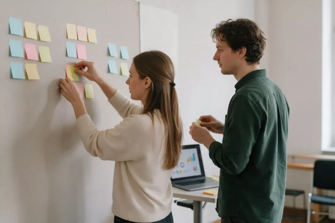 studenci-zarzadzania-planuja-projekt-przy-tablicy